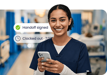 Nurse clocking out after signing handoff on Nurse Mobile