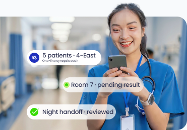 Nurse reviewing assigned patients and night-shift handoff in Nurse Mobile